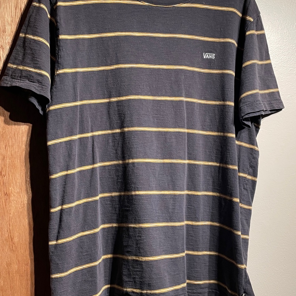 Vans Men's Black and Yellow Striped Shirt
